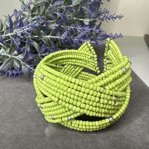 Seed Bead Bangle/ Cuff Bracelet Green Style Swirl Beaded
